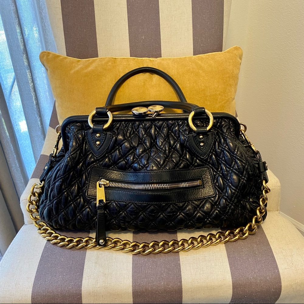 SOLD  Marc Jacobs Quilted Leather Stam bag w gold chain